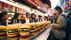 刘飞儿街头汉堡摊走红，“汉堡西施”打造物超所值街头美食